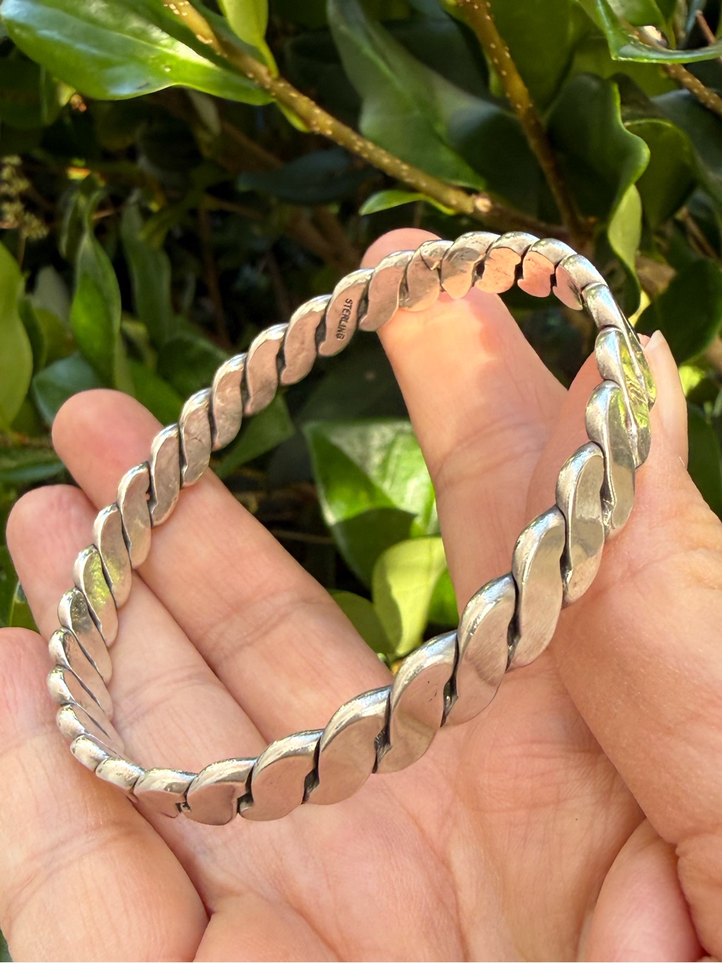 Solid Sterling Silver Link Bangle Bracelet